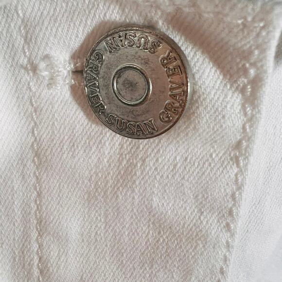 Susan Graver White Peplum Denim Jacket XL Eyelet Lace Hem Stretch Cotton - Picture 10 of 12